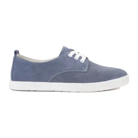 Goodin Sneaker Openwork blu fatte in pelle naturale