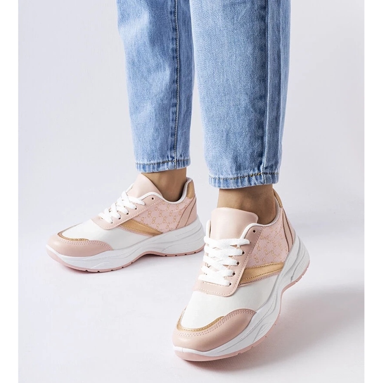 D/GMR Sneakers rosa e bianche con un accento duffy dorato
