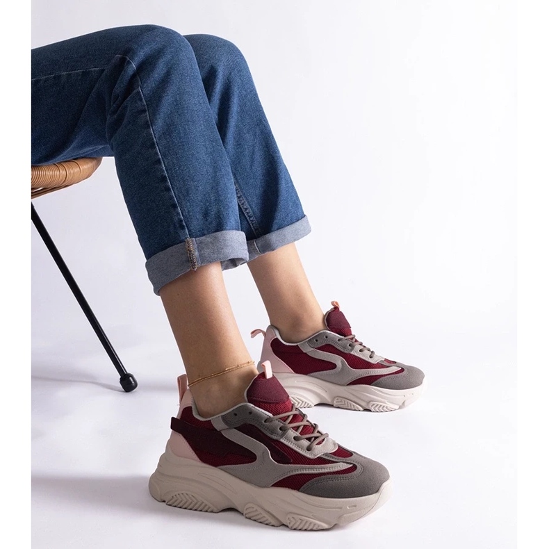 D/CEO Sneakers Milenka da donna bordeaux e grigie rosso