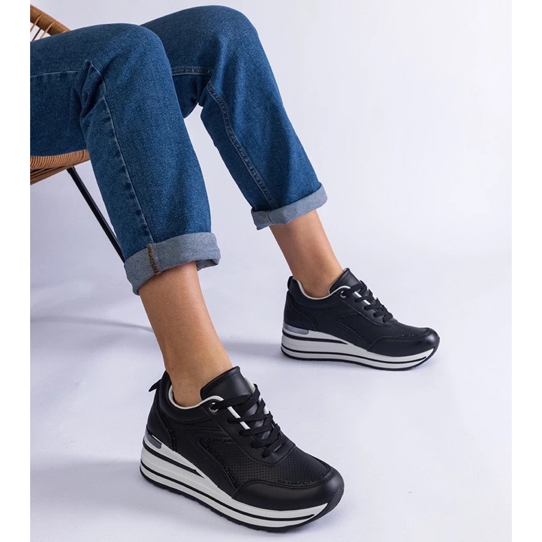 D/CEO Sneakers nere con plateau decorate con glitter e inserto metallico Ursula nero