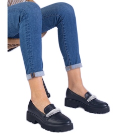 Mocassini da donna nera decorati con zirconi nero