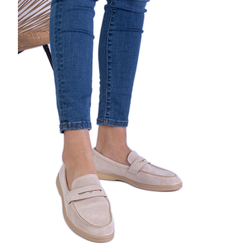 Beige classic openwork mocassini di Ekozamsz