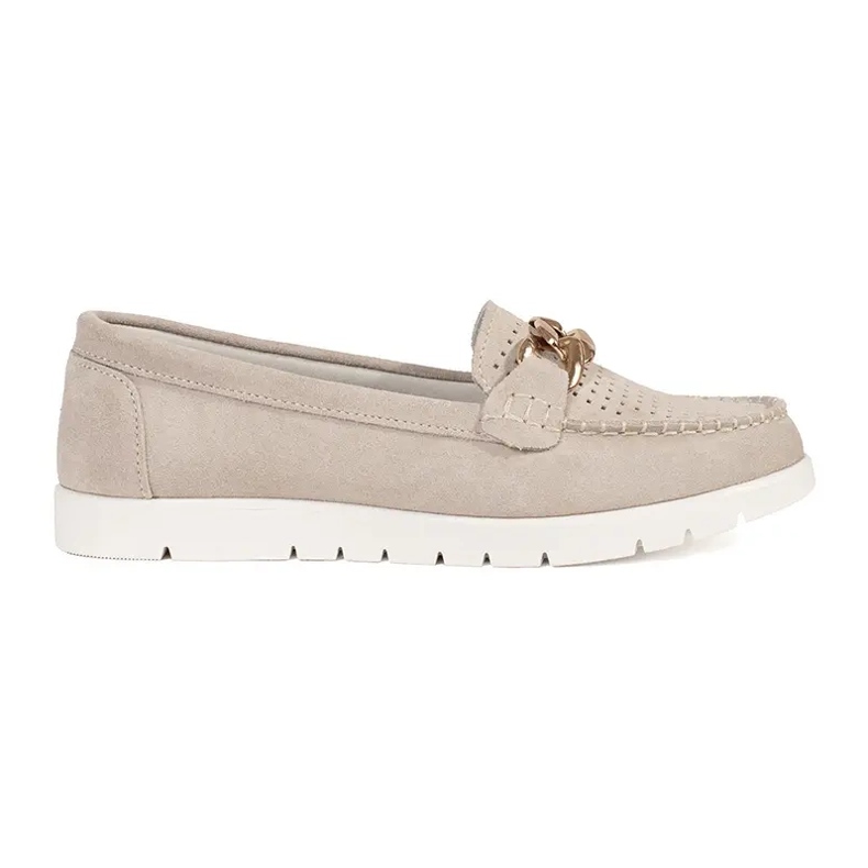 Goodin Mocassini in pelle beige con una catena sulla piattaforma