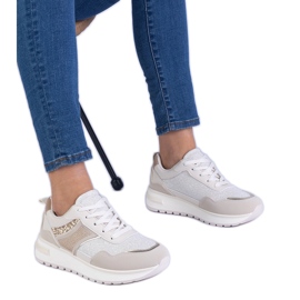 Sneaker beige decorate con glitter e zirconi