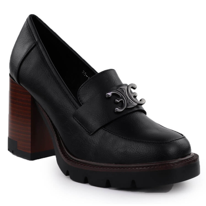 Scarpe da donna sul post Black Potocki con decorazione SZ12403 nero