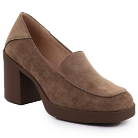 Scarpe da donna con i tacchi alti femminili, beige in pelle scamosciata potocki sz12547