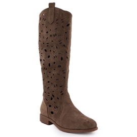 Stivali da donna Openwork Women Brown Suede S.Barski Hy51-176 marrone