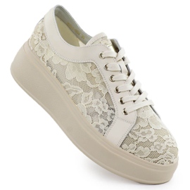 Scarpe sulla piattaforma beige in pizzo S.Barski HY51-059