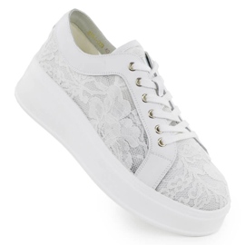 S.Barski Scarpe sulla piattaforma di pizzo Białe S. Barski Hy51-059 bianco