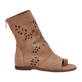 Zazoo 3437 Sandali da donna in pelle scamosciata con tomaia con cerniera, Beige