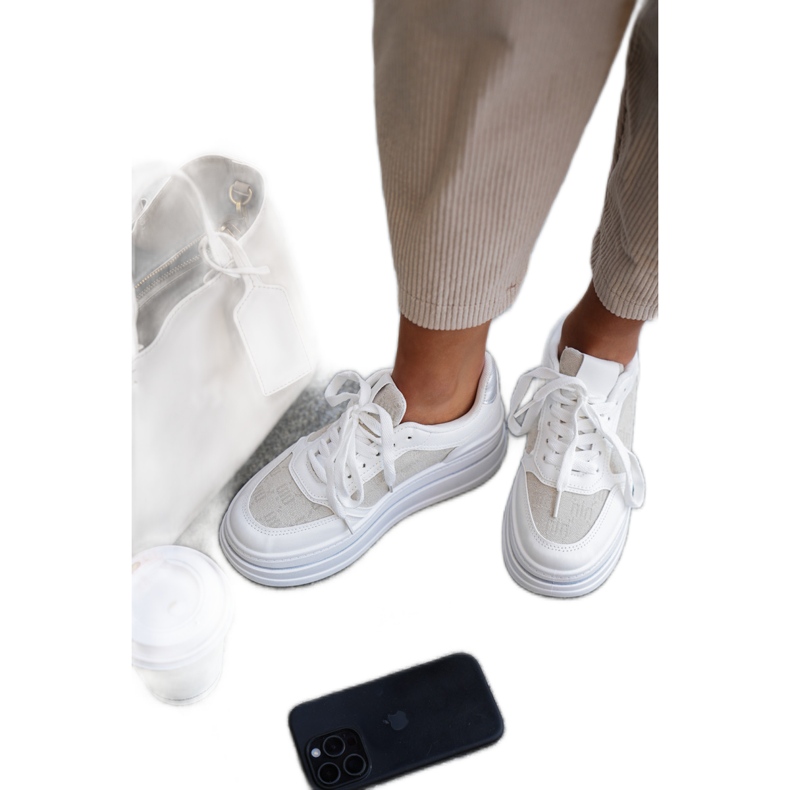 Sneaker femminili con un motivo bianco bianca