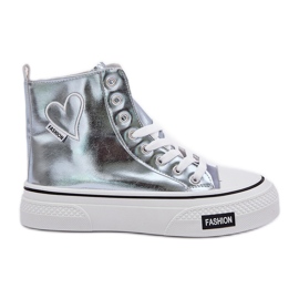 Sneaker femminili alte metalliche con cuori blu