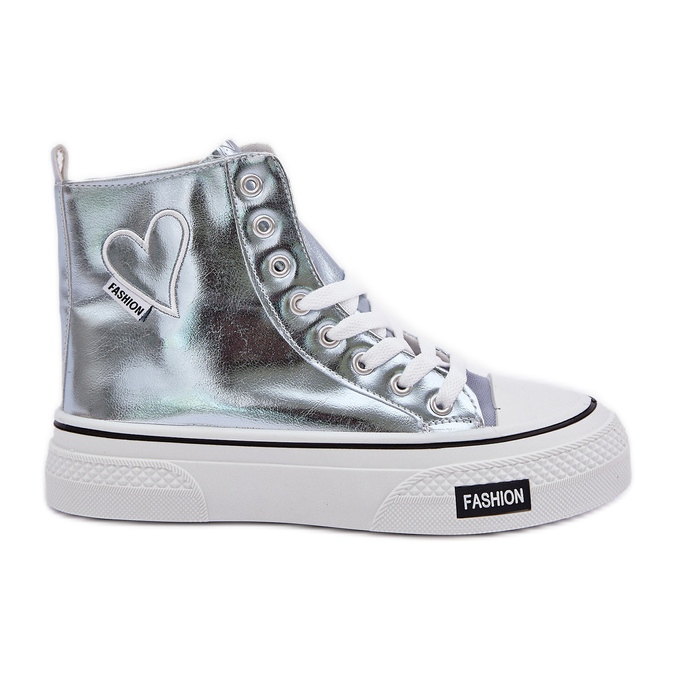 Sneaker femminili alte metalliche con cuori blu