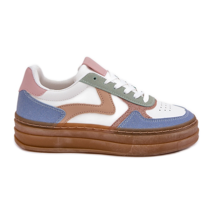 Sneakes femminile con glitter sulla piattaforma blu