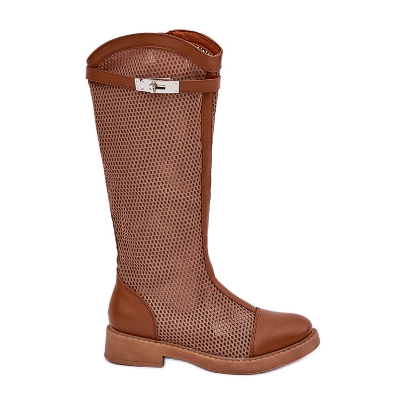 Stivali a tallone piatto a metà vitelli marroni marrone