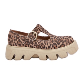 Scarpe in pelle scamosciata con una fibbia stampe per leopardo Zazoo 20183 Brown marrone