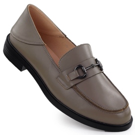 Scarpe in pelle da donna comodi mocassini beige scuri Vinceza 18107
