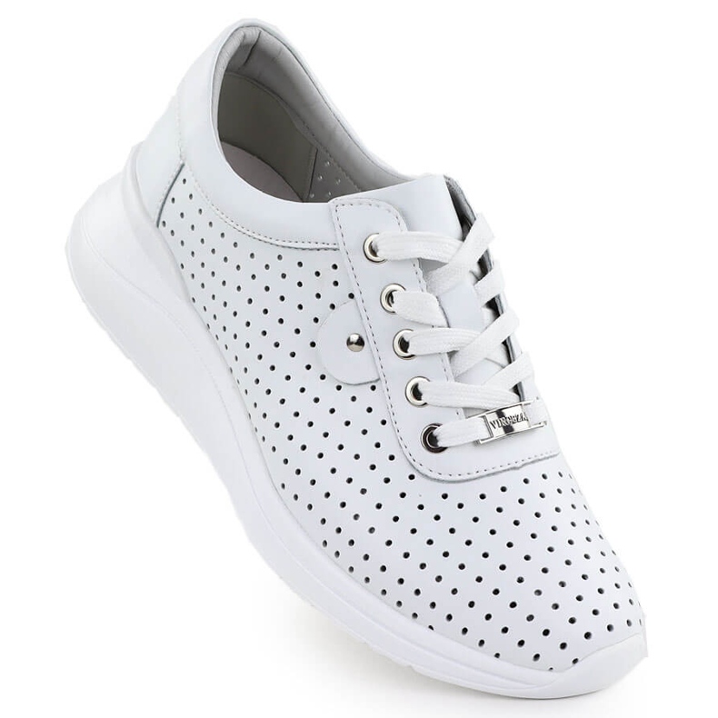 Scarpe in pelle da donna sull'elevazione di Openwork White Vinceza 79532 bianca