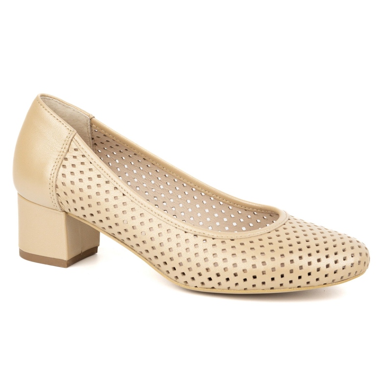 Exquisite Pompe in pelle aperta su un tallone stabile 1622ex beige