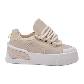 Sneaker da donna con lacci spessi sulla piattaforma beige