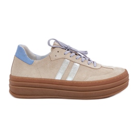 Zazoo N1068S4 Sneaker in pelle scamosciata femminile sulla piattaforma beige