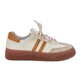 Zazoo N1068S6 Sneaker da donna in pelle bassa sulla piattaforma beige