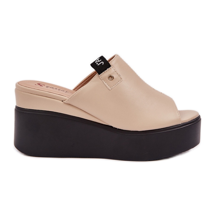 Pantofole sulla piattaforma e cuneo eco in pelle beige