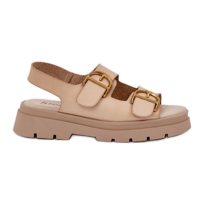 Sandali in pelle eco con fibbie beige