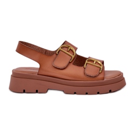 Sandali in pelle eco con fibbie di cammello marrone