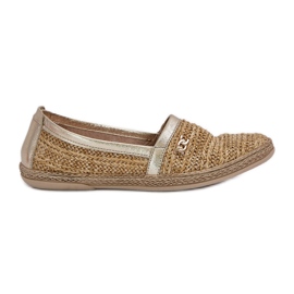 Eleganti espadrille in pelle con una treccia di beige e oro Zazoo 10178