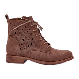S.Barski Stivali in pelle scamosciata con un modello di lavoro aperto S. Barski Hy51-136 Brown marrone