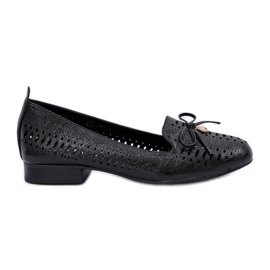 Jezzi Ballerine openwork con un fiocco in pelle nera eco nero