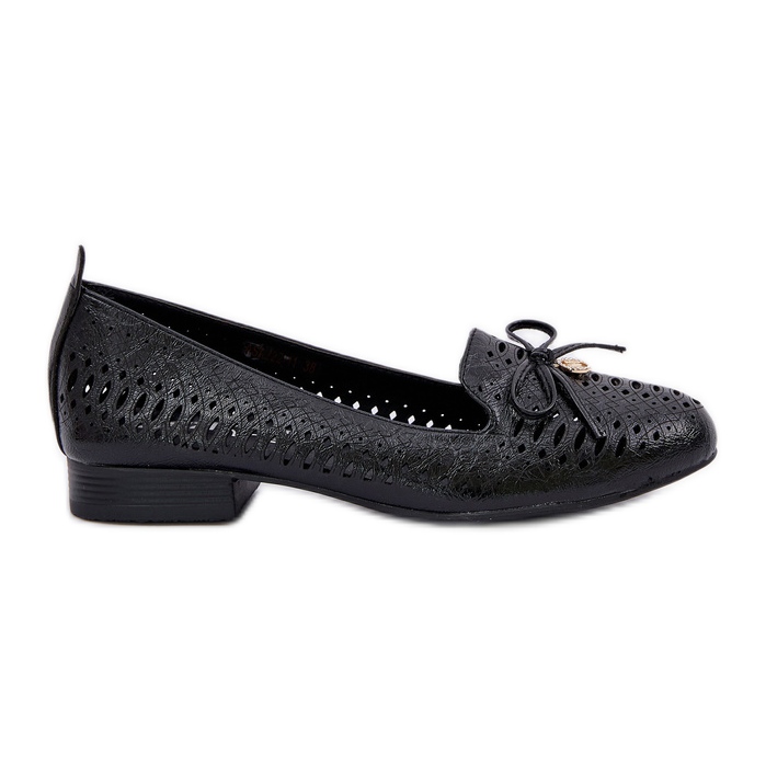 Jezzi Ballerine openwork con un fiocco in pelle nera eco nero