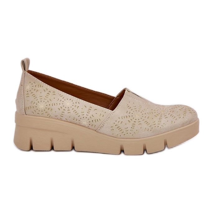 Jezzi Scarpe da donna con un motivo a cuneo oro aperto d'oro