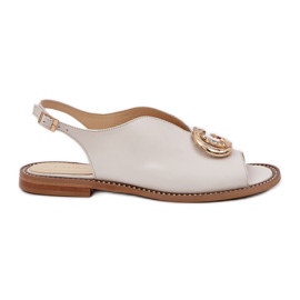 Sandali in pelle a copertura piatta con la decorazione di Laura Messi 2865 beige