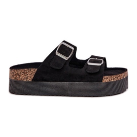 Pantofole da donna su una piattaforma enorme con fibbie nere nero
