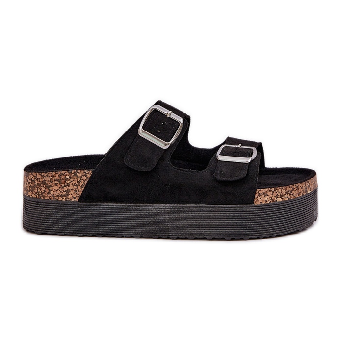 Pantofole da donna su una piattaforma enorme con fibbie nere nero
