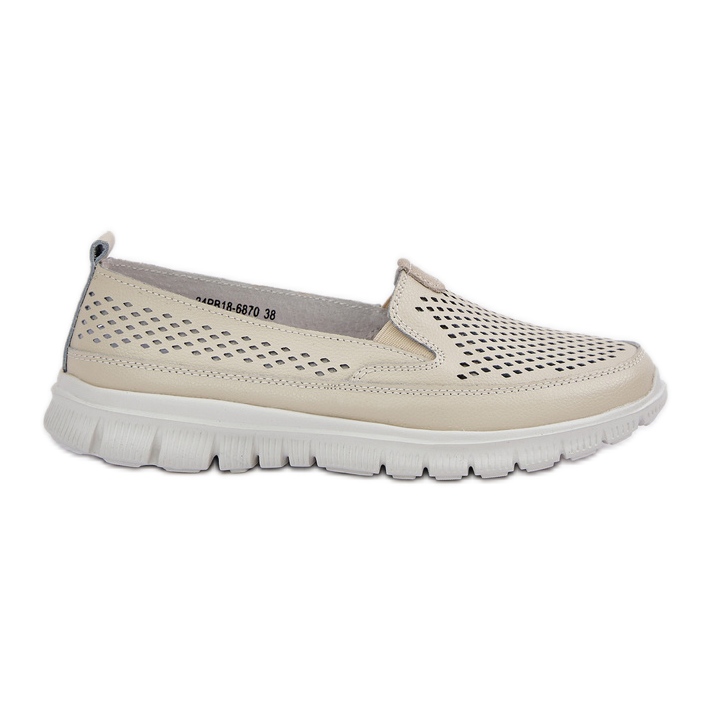 Mocassini da donna in pelle chiara in pelle sulla piattaforma beige
