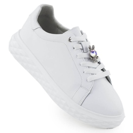Scarpe in pelle da donna con un ornamento sulla piattaforma bianca Sergio Leone SP110