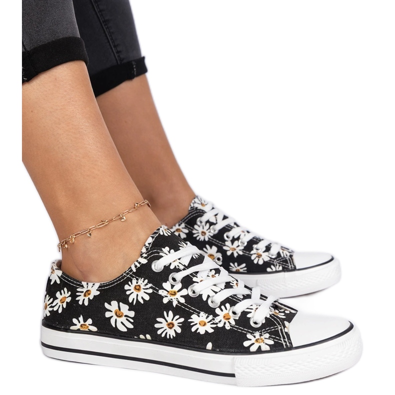 Sneaker in tessuto femminile nero con fiori