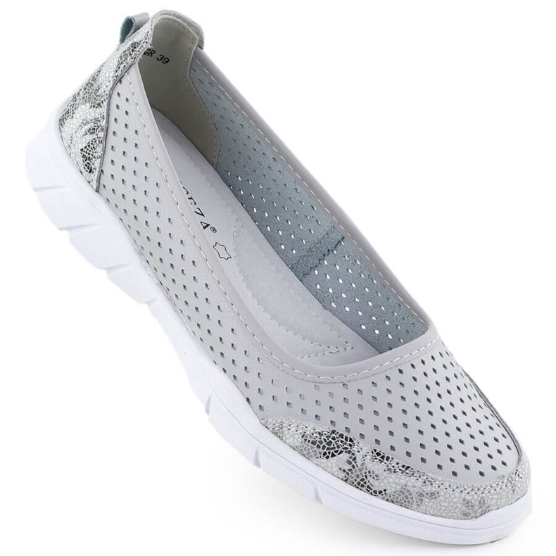 Ballerina in pelle Openwork Comfort Grey Vinceza 95323 grigio