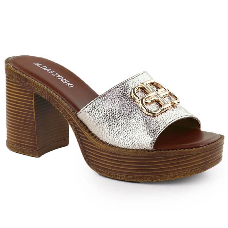 Pantofole da donna sul palo e sulla piattaforma Złote M. Daszyński MR24146-3 d'oro