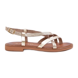 Sandali piatti in pelle con strisce d'oro intrecciate Zazoo 40429