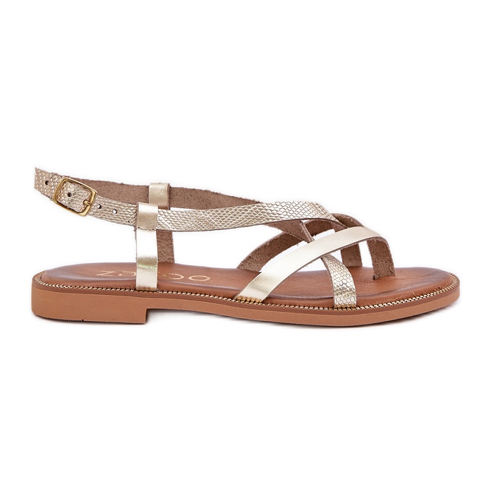 Sandali piatti in pelle con strisce d'oro intrecciate Zazoo 40429