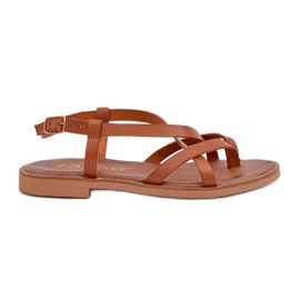 Sandali piatti in pelle con cinturini marroni intrecciati Zazoo 40429 marrone