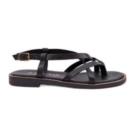 Sandali piatti in pelle con spalline nere intrecciate Zazoo 40429 nero
