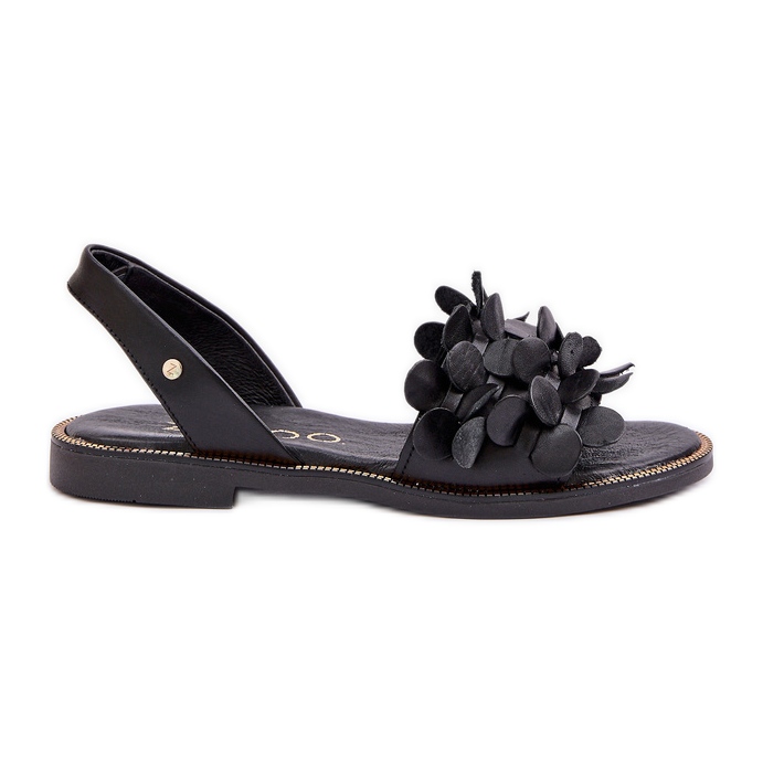 Sandali in pelle con tacchi piatti Zazoo 40425 Nero