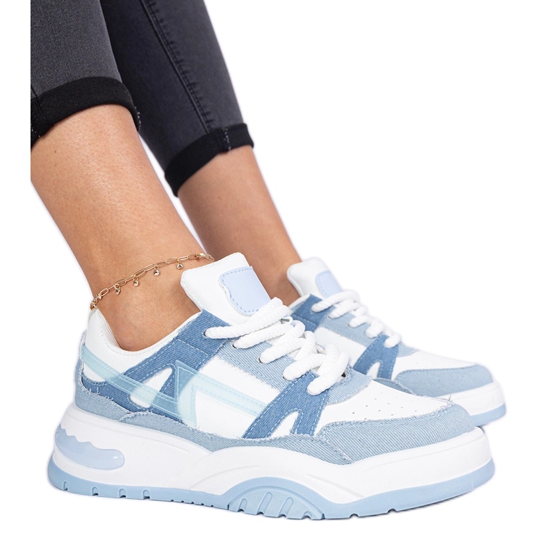 Sneaker in denim con lacci spessi blu