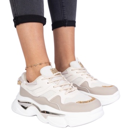 Sneaker da donna beige decorate con glitter