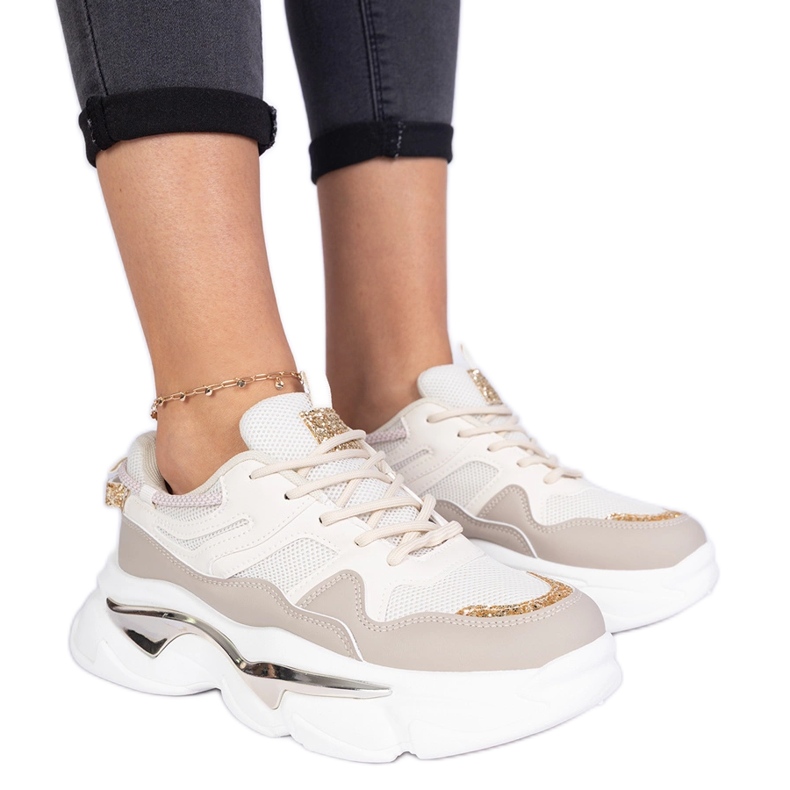 Sneaker da donna beige decorate con glitter